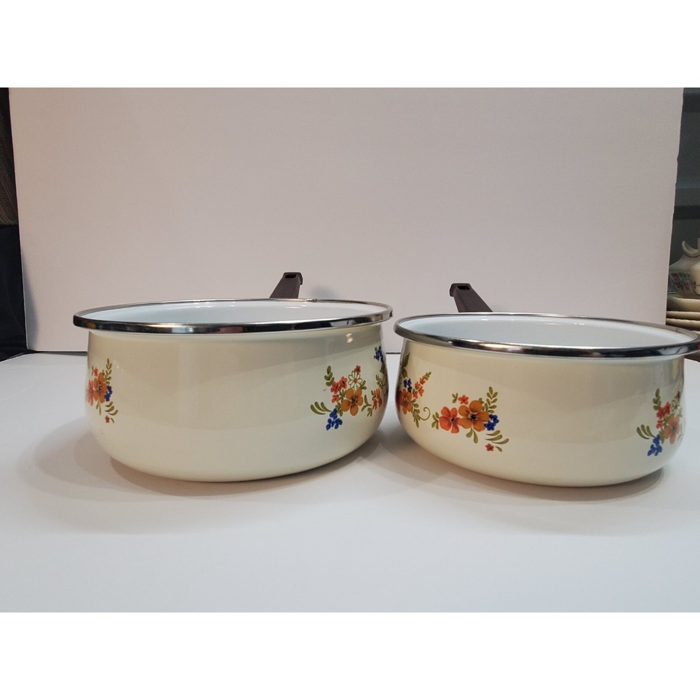 Vintage‎ Enamelware Pots JPM Sweet Flower 80s  Made In Spain Excellent - Picture 6 of 10